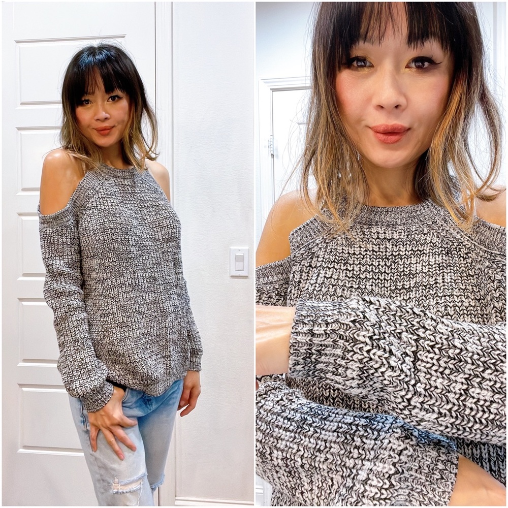 #20  Cozy Cold Shoulder Knit Sweater Top - Picture 3 of 4